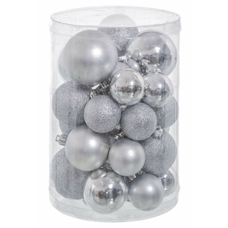 boules de noel argente plastique paillettes 125 x 125 x 27 cm 27 unites
