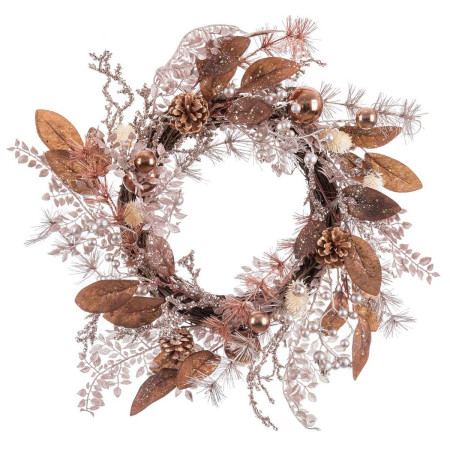couronne de noel cuivre rotin plastique ananas 55 cm