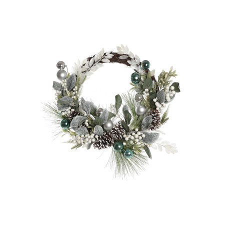 couronne de noel dkd home decor bleu blanc marron pvc 60 x 60 x 12 cm