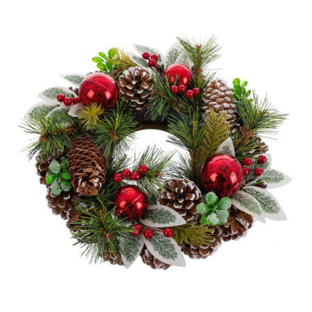 couronne de noel rouge vert multicouleur plastique foam ananas 30 x 30 cm