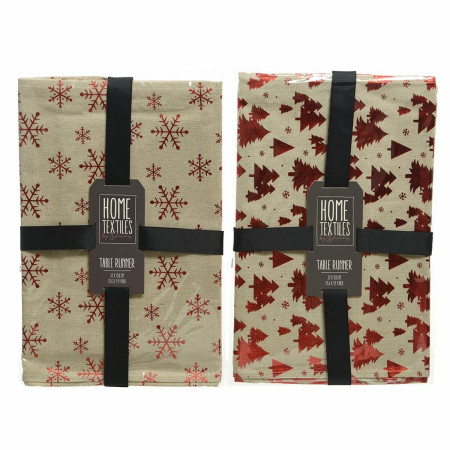 chemin de table home textiles rouge beige imprime flocons de neige noel 32 x 150 cm