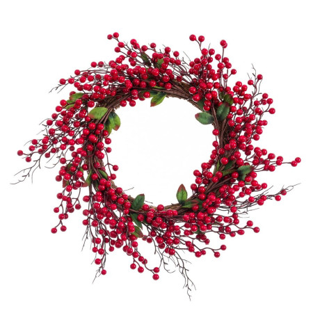 couronne de noel rouge vert rotin plastique 45 x 45 cm