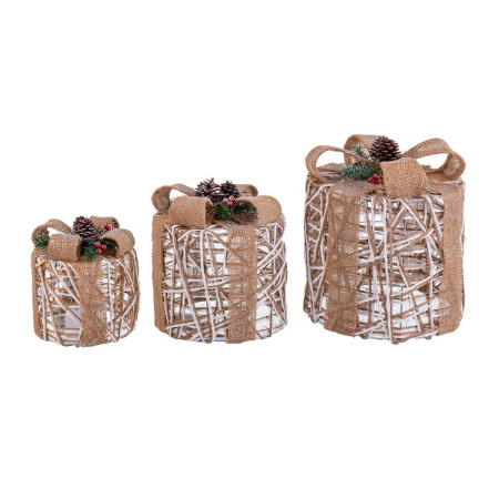 decorations de noel blanc naturel metal plastique fibre boite cadeau 25 x 25 x 35 cm 3 unites