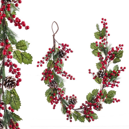 guirlande de noel rouge vert naturel plastique ananas 110 cm