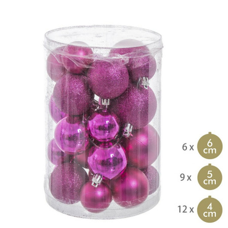 boules de noel fuchsia plastique paillettes 125 x 125 x 27 cm 27 unites