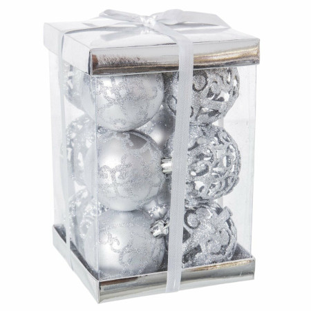 boules de noel argente plastique 6 x 6 x 6 cm 12 unites