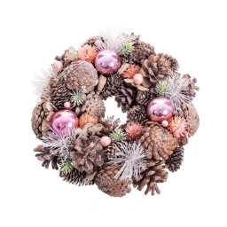 couronne de noel blanc rose plastique foam 26 x 26 x 8 cm