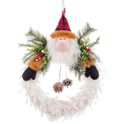 couronne de noel pere noel multicouleur plumes plastique 40 x 35 x 8 cm