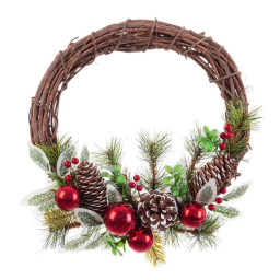 couronne de noel rouge multicouleur rotin plastique foam volets ananas 30 x 30 cm