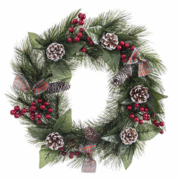 couronne de noel blanc rouge vert naturel pvc 40 cm