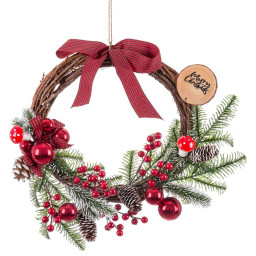 couronne de noel rouge multicouleur rotin plastique ananas 40 cm