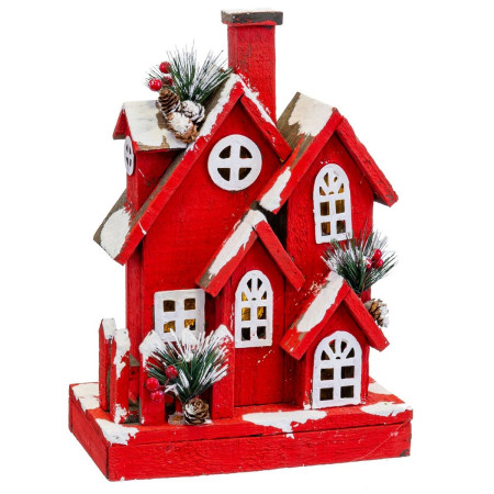 decorations de noel rouge bois maison 24 x 13 x 33 cm