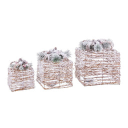 decorations de noel naturel metal plastique fibre boite cadeau 25 x 25 x 36 cm 3 unites