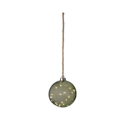 boule de noel lumineo vert jute verre o 14 cm a accrocher microled