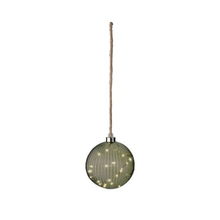 boule de noel lumineo vert jute verre o 14 cm a accrocher microled