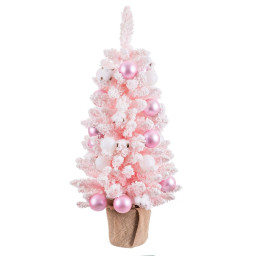 sapin de noel rose pvc fleurs balles 30 x 30 x 90 cm