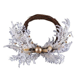 couronne de noel blanc dore rotin plastique 45 cm