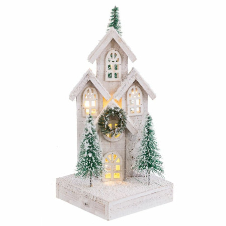 decorations de noel blanc vert bois plastique ville 16 x 16 x 38 cm