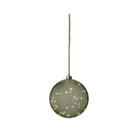 boule de noel lifetime vert jute verre o 20 cm a accrocher microled