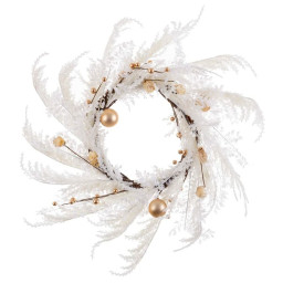 couronne de noel blanc dore plastique 60 cm