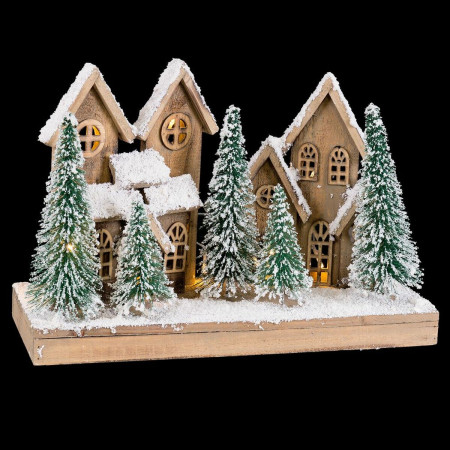 decorations de noel blanc vert naturel bois plastique ville 45 x 18 x 30 cm