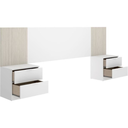 Ensemble tete de lit + 2 tables de nuit avec 2 tiroirs - LOMA - Blanc / Bois - 258
