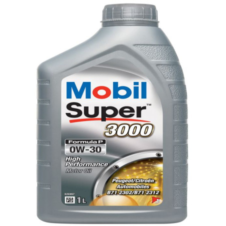 Huile moteur 0W-30 Synthétique - MOBIL - Super 3000 - Formula-P -bidon 1L - haute performance