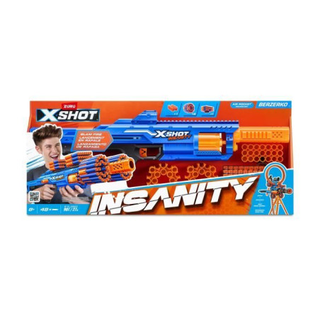 Blaster a Tir Rapide - ZURU - XSHOT Insanity Berzerko - Blaster a canon rotatif avec 8 fléchettes et tir rapide jusqu'a 27 metr