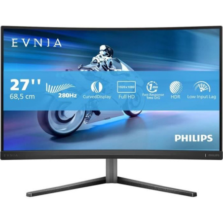 Écran PC - PHILIPS - Evnia 27M2C5200W - 27 FHD - Dalle incurvée Fast VA - 280Hz - 0,3ms - Ajustable en hauteur/Pivot
