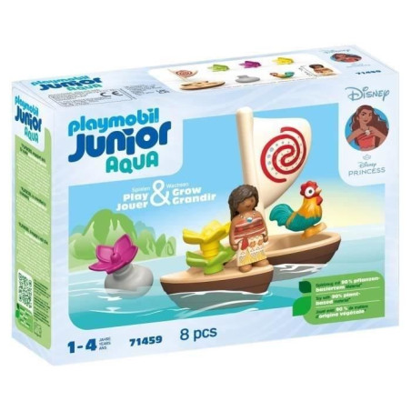 PLAYMOBIL Junior 71459 Vaiana et bateau a voile, Flotte dans l'eau, Jouet pour le bain, Disney, Des 12 mois