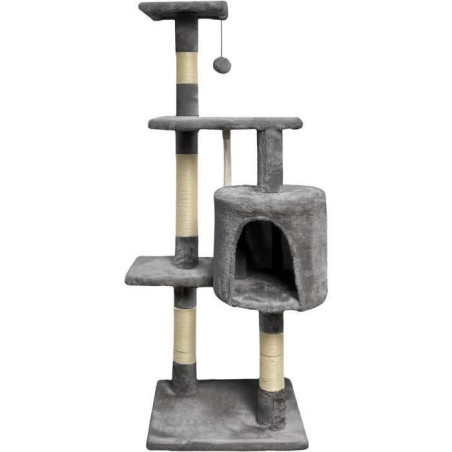 PALOMA Arbre a chat gris foncé 40 x 40 x 114cm - 3 plateformes, 1 corde, 1 niche , poteaux a griffer