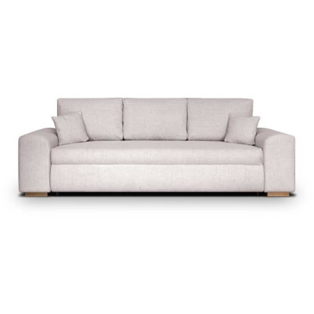 Canapé convertible avec coffre de rangement 3 places - INDIAN - Tissu beige et pieds bois - L250xH88xP98cm
