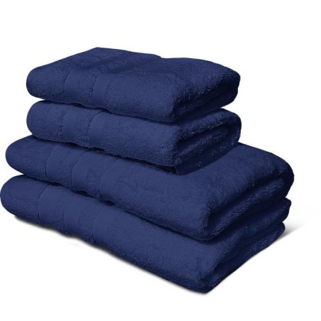 Lot de 4 serviettes - LOVELY HOME - 2 Serviettes 50 x 100 cm + 2 Draps de douche 70 x 140 cm - Bleu marine