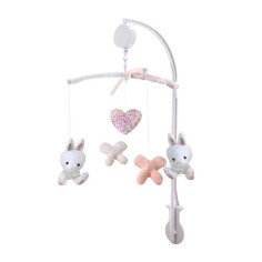 DOMIVA Mobile musical Lapinou - Arche PVC - Peluches amovibles - Blanc/rose - 34 x 65 cm DOMIVA Mobile musical Lapinou - Arche PVC - Peluches amovibles - Blanc/rose - 34 x 65 cm