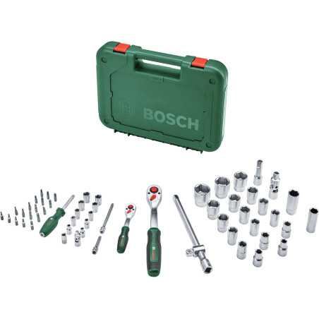 Bosch Set de 57 cliquets 1/4 + 1/2 (pour divers bricolages 55 accessoires couple élevé Softgrip coffret de transport)