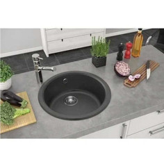 Evier à&nbsp;encastrer 1 bac ronde Mirade gris béton D.50x19cm - 
