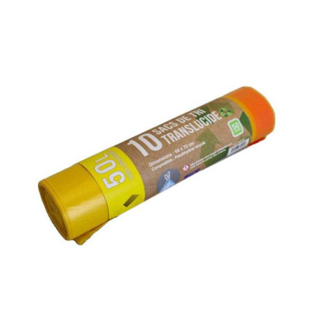 Sacs poubelles de tri jaune transparent avec lien coulissant 70 x 68 x 25cm 50L - 