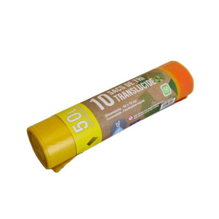 Sacs poubelles de tri jaune transparent avec lien coulissant 70 x 68 x 25cm 50L