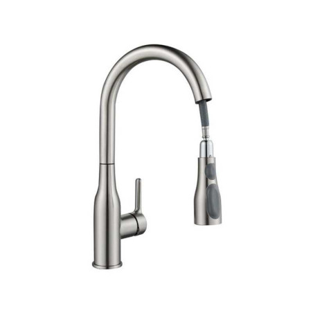 Robinet mitigeur cuisine avec douchette en acier mat Fanny
