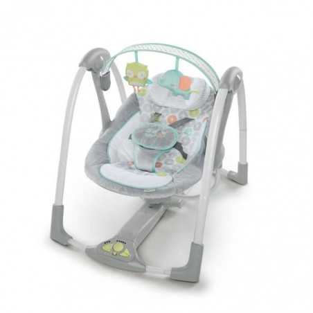INGENUITY balancelle électrique pliable Swing and Go Hugs & Hoots- cadeau bébé, 5 vitesses de balancement, mélodies