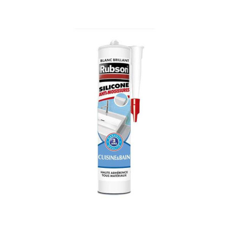 Mastic d'étanchéité cuisine et bain silicone RUBSON 280 ml blanc
