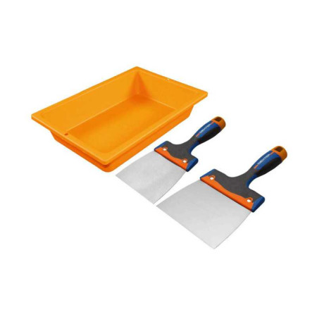 Couteau à&nbsp; enduire inox manche bimatière 10/16cm lot 2+augette - 