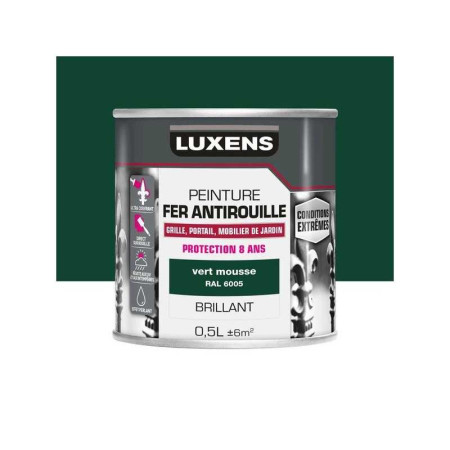 Peinture fer extérieur et Antirouille vert mousse Glossy 0.5 L - 