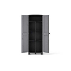 Armoire haute multi-usage en polypropylène 3 étagères gris et noir l.65 x H.180 x p.39 cm - 