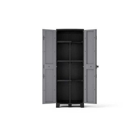 Armoire haute multi-usage en polypropylène 3 étagères gris et noir l.65 x H.180 x p.39 cm - 