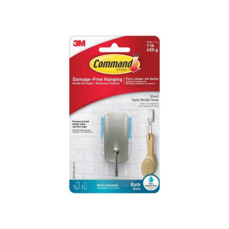 Crochet 1 tête nickel satiné COMMAND 3M