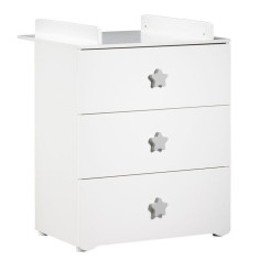 Commode a langer - Babyprice - Basic - 3 tiroirs - Blanche - Boutons étoiles grises Commode a langer - Babyprice - Basic - 3 tiroirs - Blanche - Boutons étoiles grises