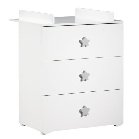 Commode a langer - Babyprice - Basic - 3 tiroirs - Blanche - Boutons étoiles grises
