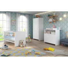 Chambre bébé Trio : Lit 70 x 140 cm + Commode a langer + Armoire NIKO - Blanc - TREND TEAM Chambre bébé Trio : Lit 70 x 140 cm + Commode a langer + Armoire NIKO - Blanc - TREND TEAM