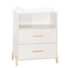 Commode a langer - Babyprice - Joy Naturel - 2 tiroirs - 1 niche - Blanc - Sur pieds en bois naturel Commode a langer - Babyprice - Joy Naturel - 2 tiroirs - 1 niche - Blanc - Sur pieds en bois naturel